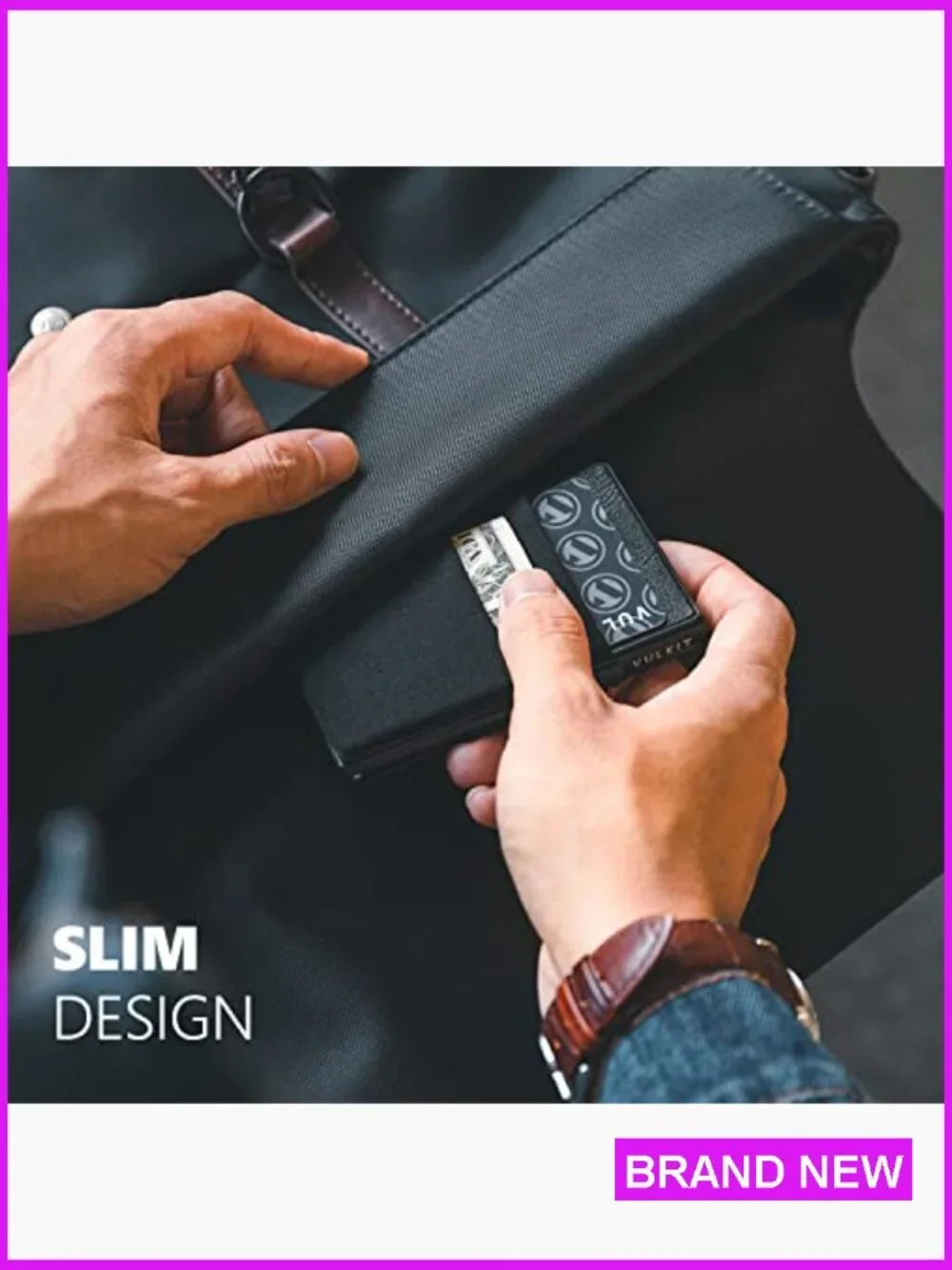 Minimalist RFID Blocking Pop Up Card Holder Wallet Slim Design Vegan Leather